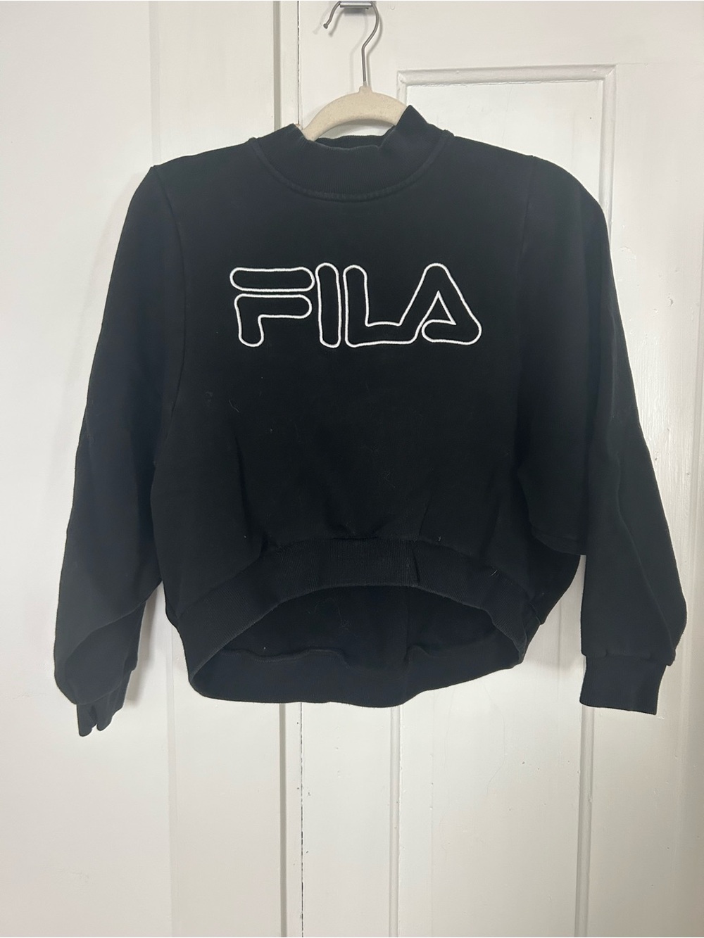 Fila Black Cropped Pullover Sweatshirt with White Logo